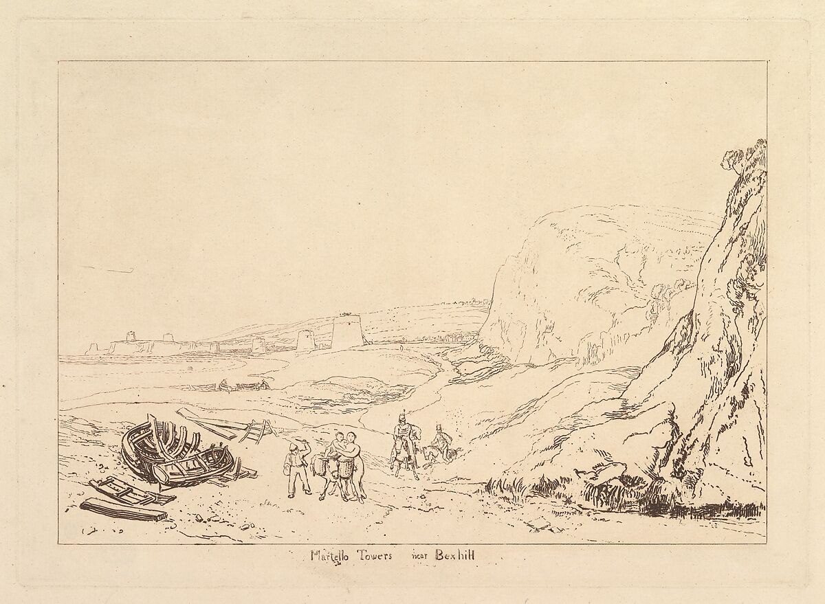 Martello Towers near Bexhill, Sussex (Liber Studiorum, part VII, plate 34), Designed and etched by Joseph Mallord William Turner (British, London 1775–1851 London), Etching; before first state of four (Finberg) 
