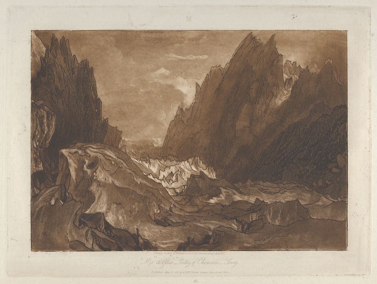 Mêr de Glace, Valley of Chamouni-Savoy (Liber Studiorum, part X, plate 50), Joseph Mallord William Turner (British, London 1775–1851 London), Etching and mezzotint; fifth state of five (Finberg) 
