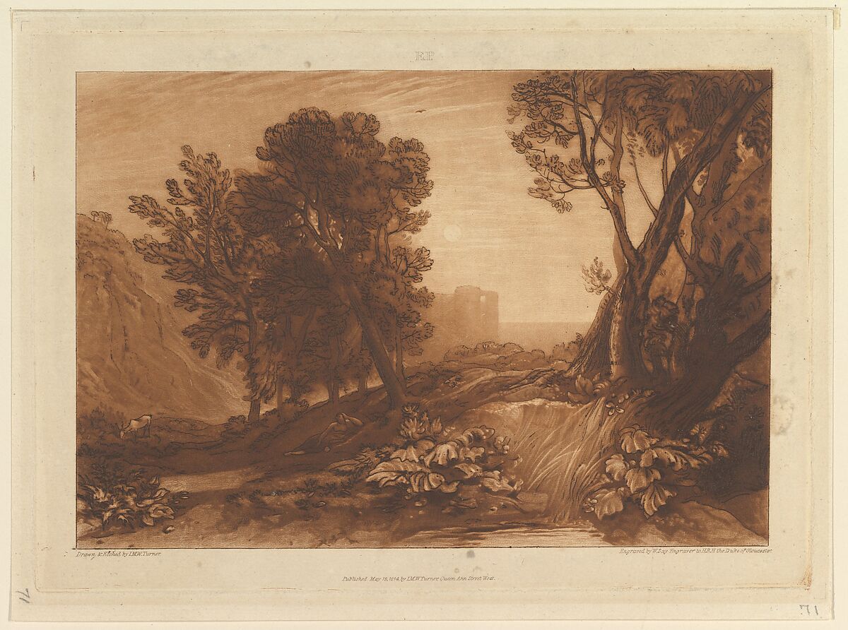 Solitude, or The Reading Magdalen (Liber Studiorum, part XI, plate 53), Designed and etched by Joseph Mallord William Turner (British, London 1775–1851 London), Etching and mezzotint; first state of seven (Finberg) 
