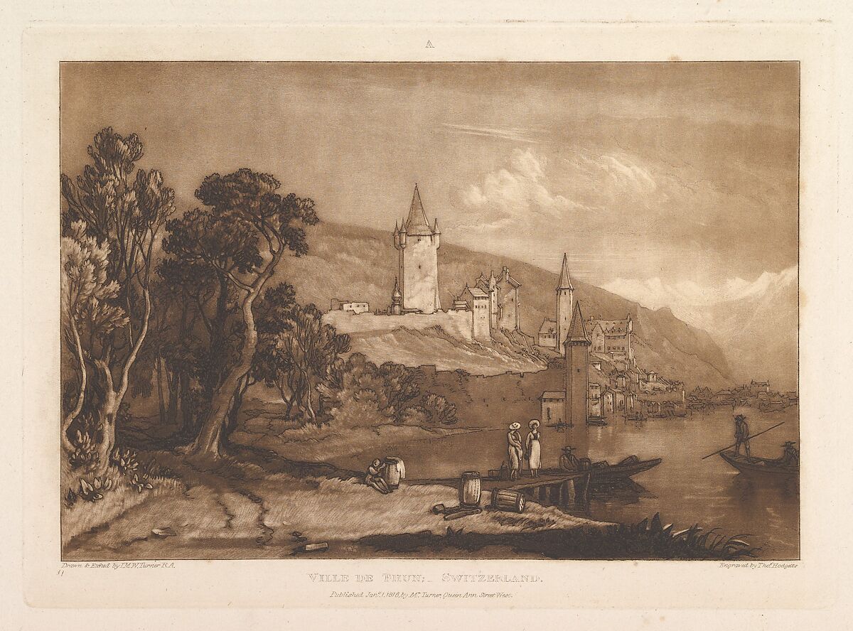 Ville de Thun, Switzerland (Liber Studiorum, part XII, plate 59), Designed and etched by Joseph Mallord William Turner (British, London 1775–1851 London), Etching and mezzotint; third state of three 