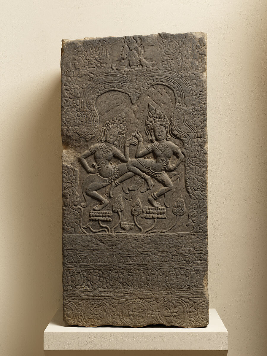 Pillar Fragment with Dancing Apsaras, Stone, Cambodia 