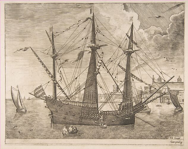 Armed Three-Master Anchored Near a City from The Sailing Vessels