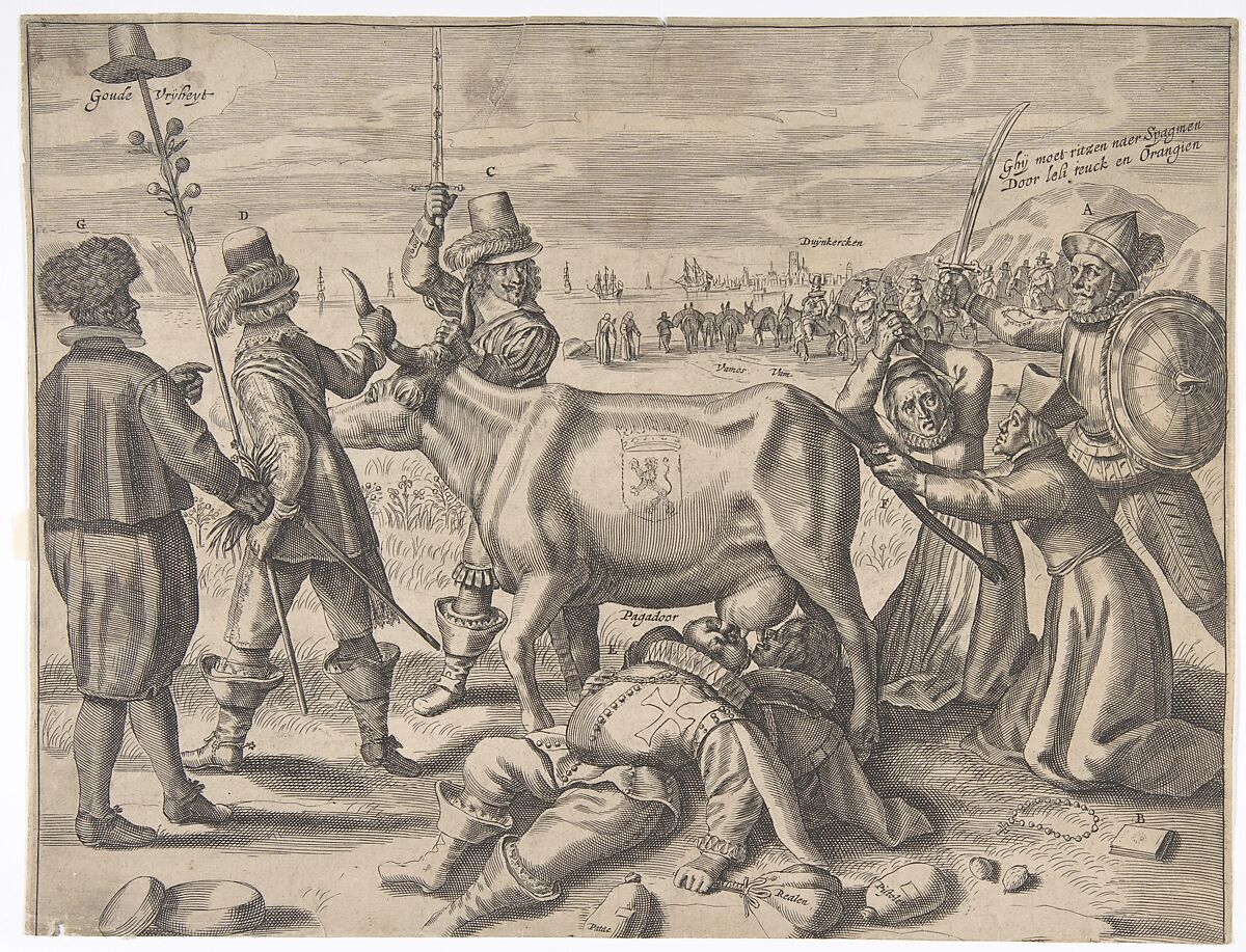 Struggle over the Flemish Milch-Cow, Crispijn de Passe the Younger (Dutch, Cologne ca. 1594–1670 Amsterdam), Engraving 