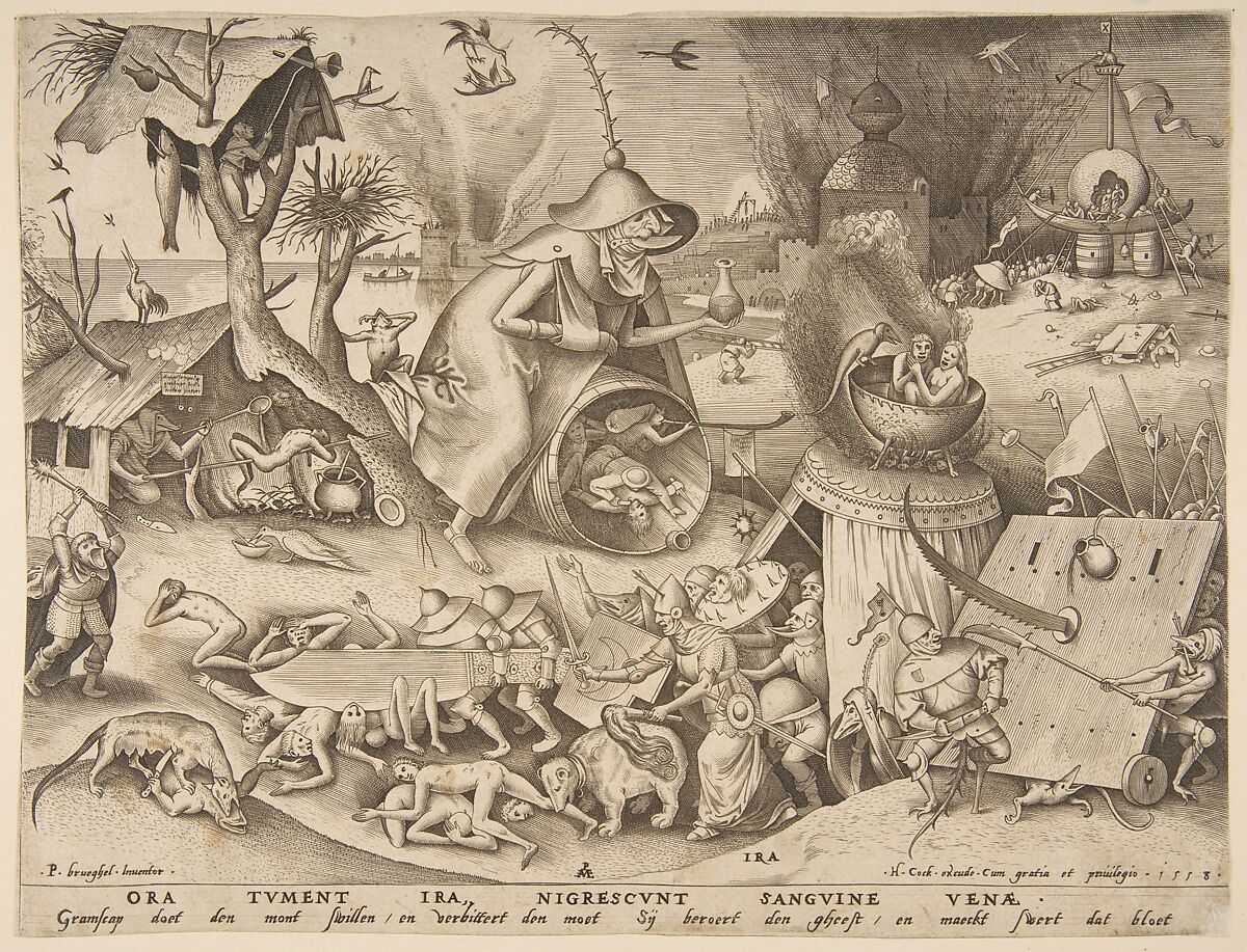 Anger (Ira), from the series The Seven Deadly Sins, Pieter van der Heyden (Netherlandish, ca. 1525–1569), Engraving 
