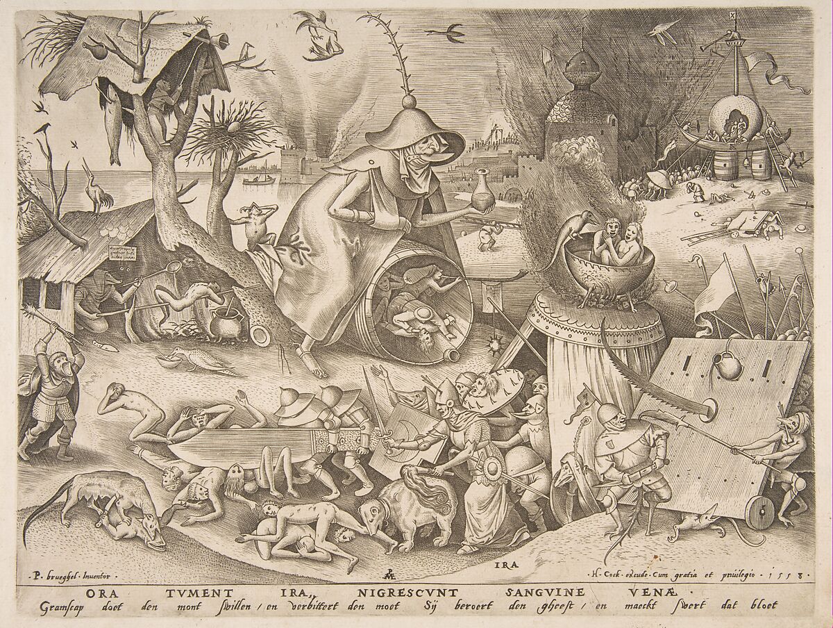 Anger (Ira) from The Seven Deadly Sins, Pieter van der Heyden (Netherlandish, ca. 1525–1569), Engraving 