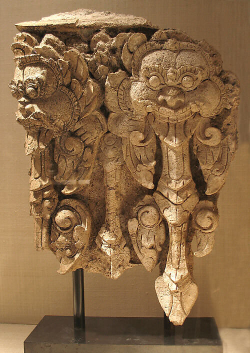 Architectural Panel with Two Kala Heads, Stucco, Thailand (Haripunjaya) 