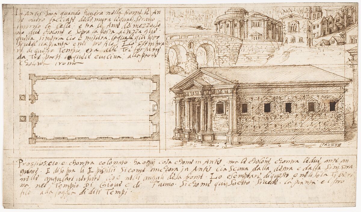 Recto: Temple Types: in Antis and Prostyle (Vitruvius, Book 3, Chapter 2, nos. 2, 3); Verso: Temple Types: Peripteral (Vitruvius, Book 3, Chapter 2, no. 5).