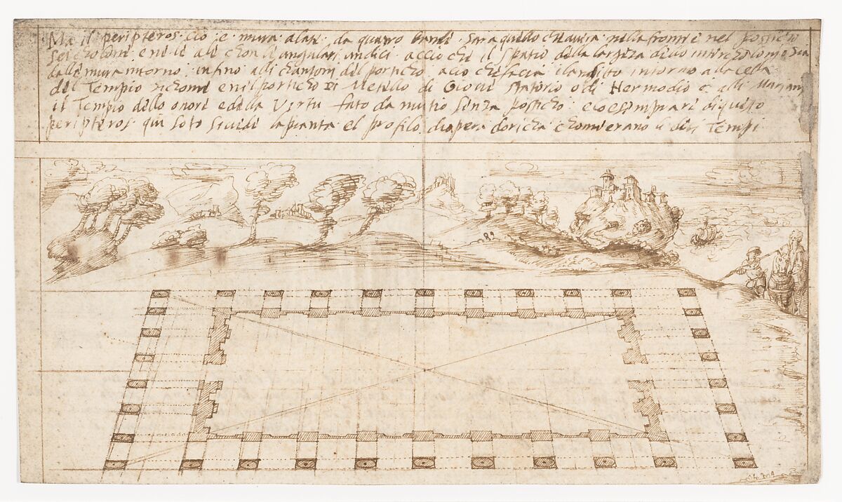 Recto: Temple Types: in Antis and Prostyle (Vitruvius, Book 3, Chapter 2, nos. 2, 3); Verso: Temple Types: Peripteral (Vitruvius, Book 3, Chapter 2, no. 5)., Attributed to a member of the Sangallo family (Florence, ca. 1530–1545), Pen and dark brown ink