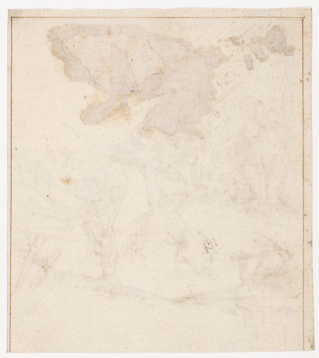 Recto: Landscape with Trees and Figures (? Remarks on the  Winds and the Lay-out of the City; Vitruvius, Book 1, Chapter 6, nos. 2, 3): Verso: Blank., Attributed to a member of the Sangallo family (Florence, ca. 1530–1545), Pen and dark brown ink