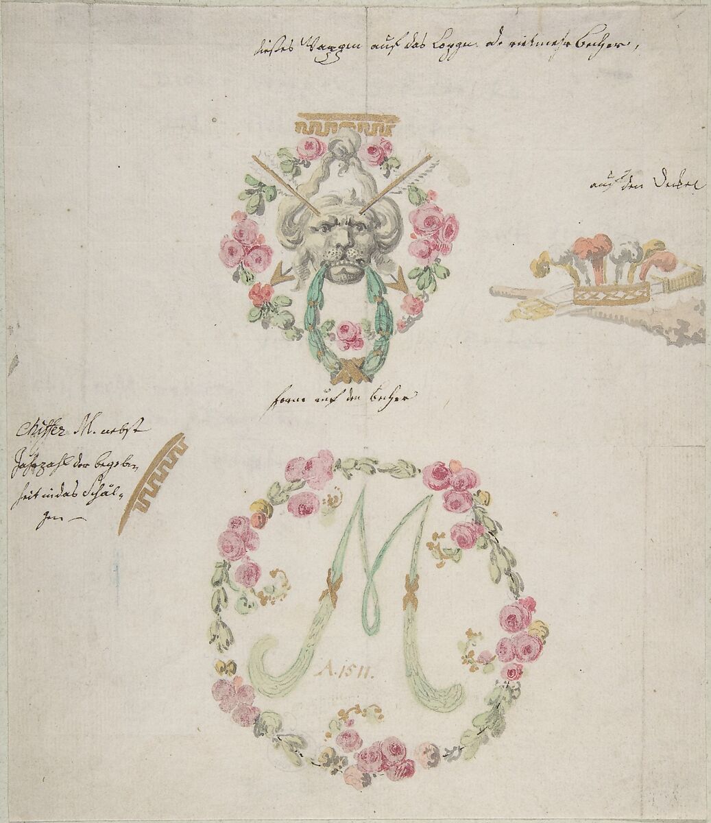 Ornamental designs for porcelain, Attributed to Anonymous, German, 18th century, Watercolor with traces of graphite. 