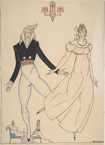 Costume designs for an 'incroyable' and a 'merveilleuse' dancers