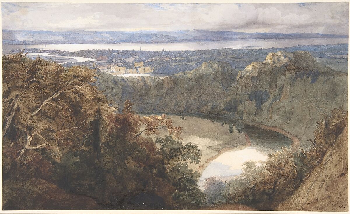 View of Chepstow, Wales, John Scarlett Davis (British, Leominster, Herefordshire 1804–1845 London), Watercolor over graphite with stopping out and gum arabic 