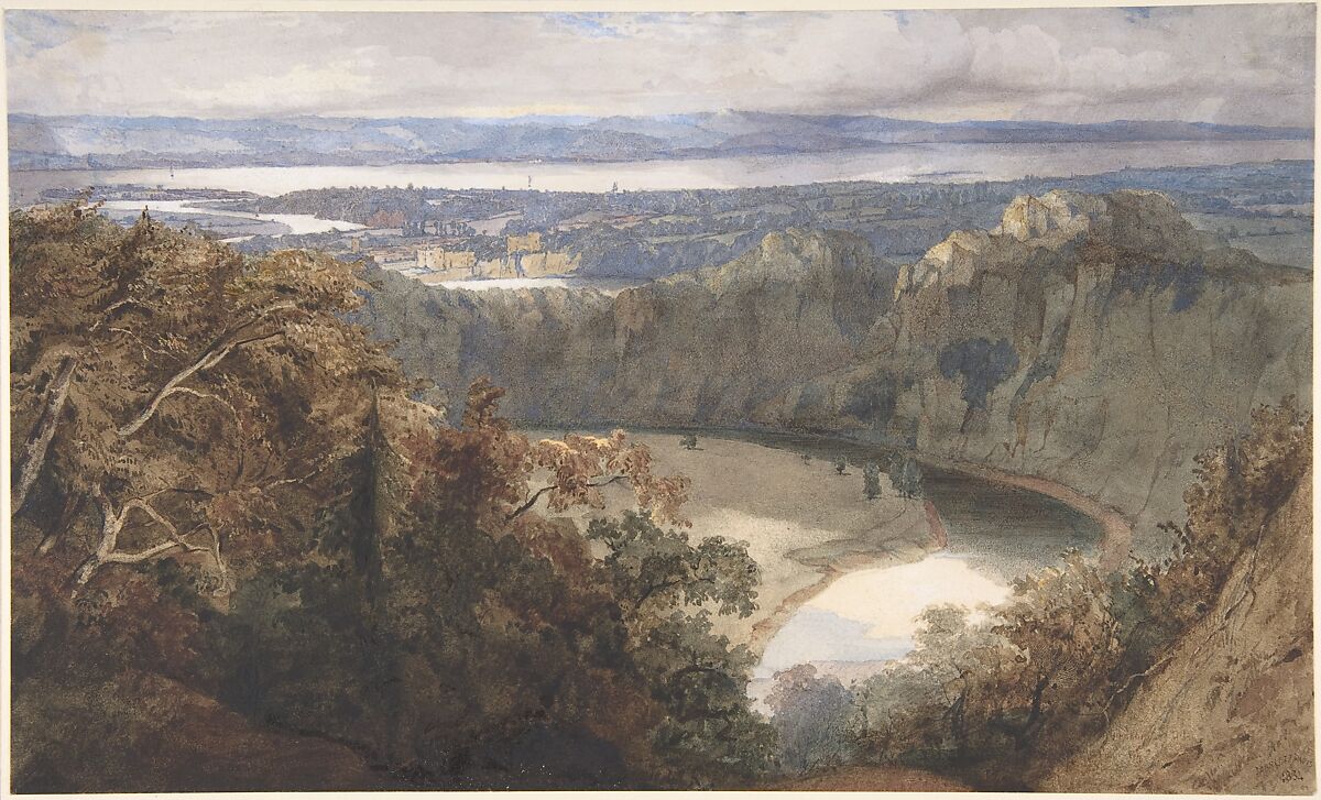 View of Chepstow, Wales, John Scarlett Davis (British, Leominster, Herefordshire 1804–1845 London), Watercolor over graphite with stopping out and gum arabic
