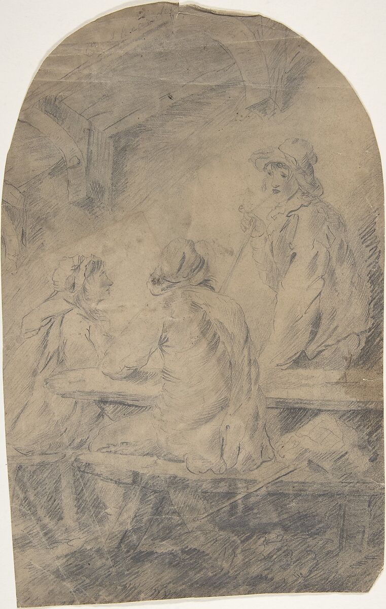 Three Peasants, Attributed to Anonymous, French, 19th century, Graphite 