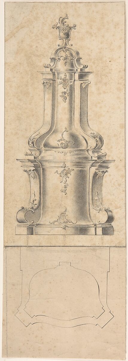 Designs for a Stove, Attributed to Anonymous, German, 18th century, The upper drawing is black chalk, and the lower is pen and black ink 