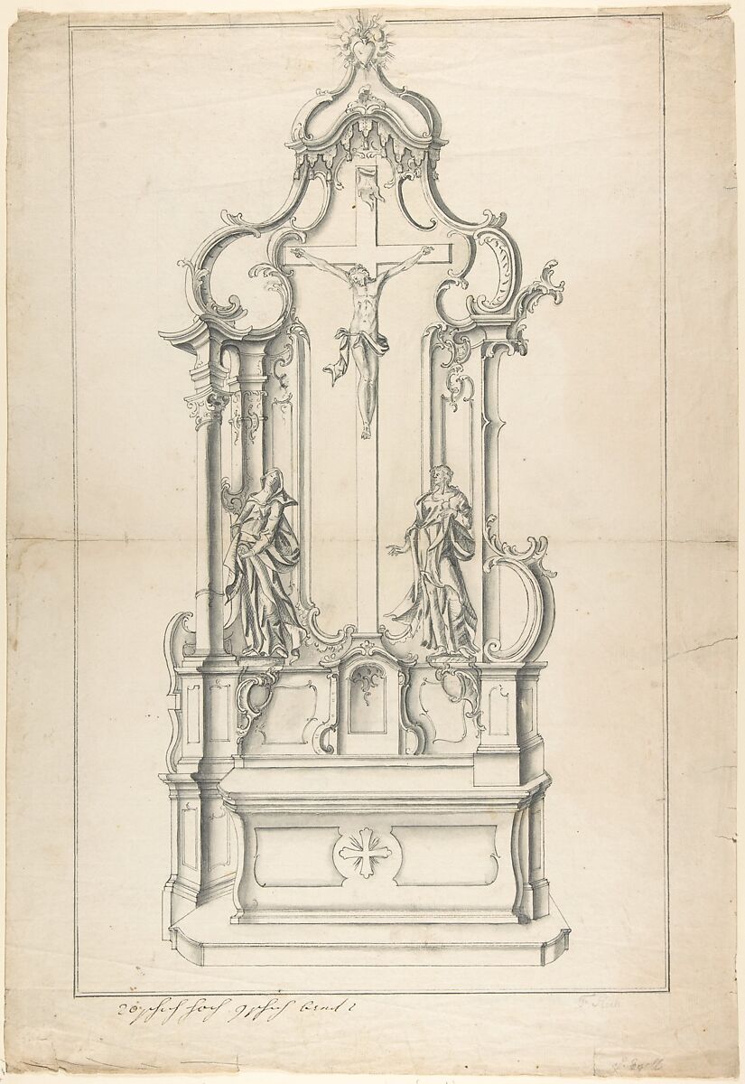 Design for an Altar, Attributed to Anonymous, German, 19th century, Pen and black and gray ink, brush and gray wash 