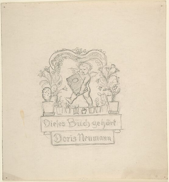 Design for bookplate for Doris Neumann, Attributed to Anonymous, German, 20th century, Graphite 