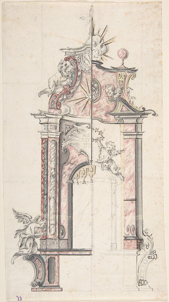 Design for an Altar with a Variant, Attributed to Anonymous, German, 18th century, Graphite, pen and black ink, watercolor 