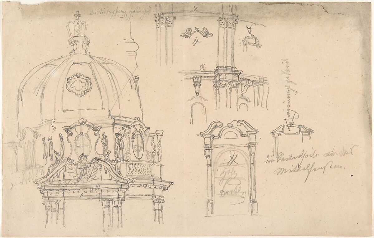 Studies of a monument, Anonymous, German, 19th century, Graphite 