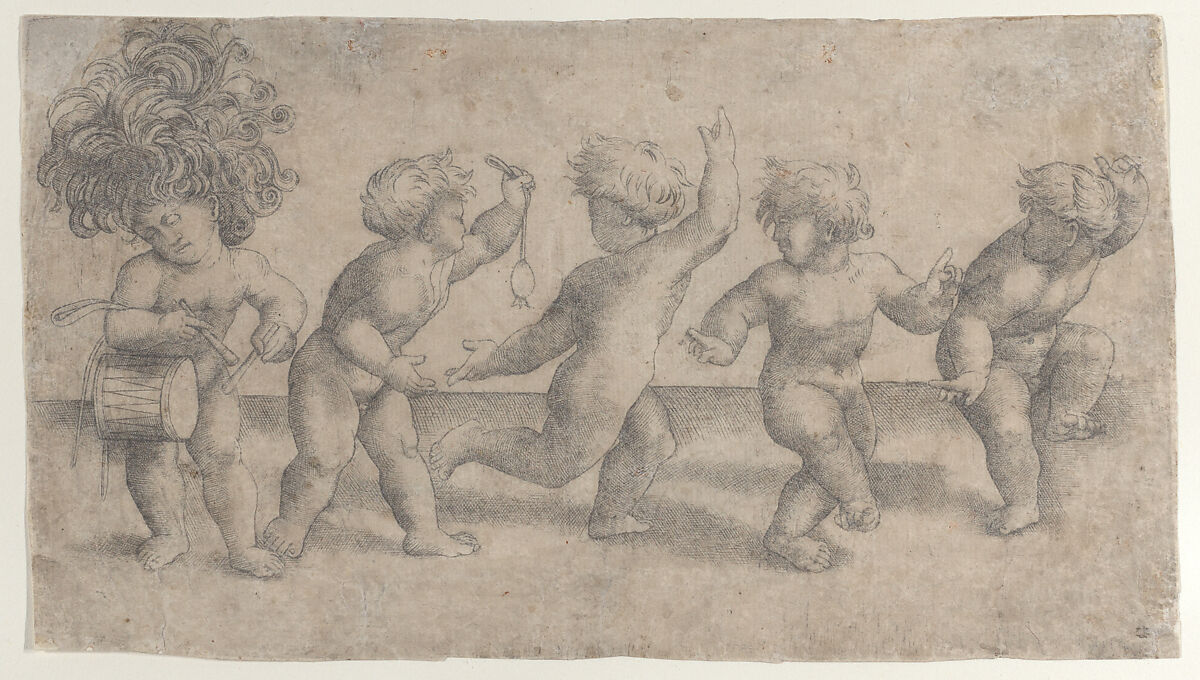 Five Dancing Putti, Amico Aspertini (Italian, Bologna ca. 1474–1552 Bologna), Engraving