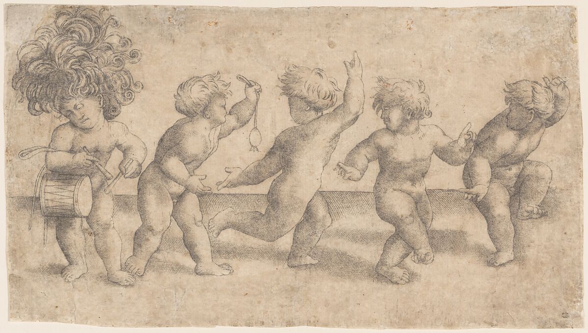 Five Dancing Putti, Amico Aspertini (Italian, Bologna ca. 1474–1552 Bologna), Engraving 