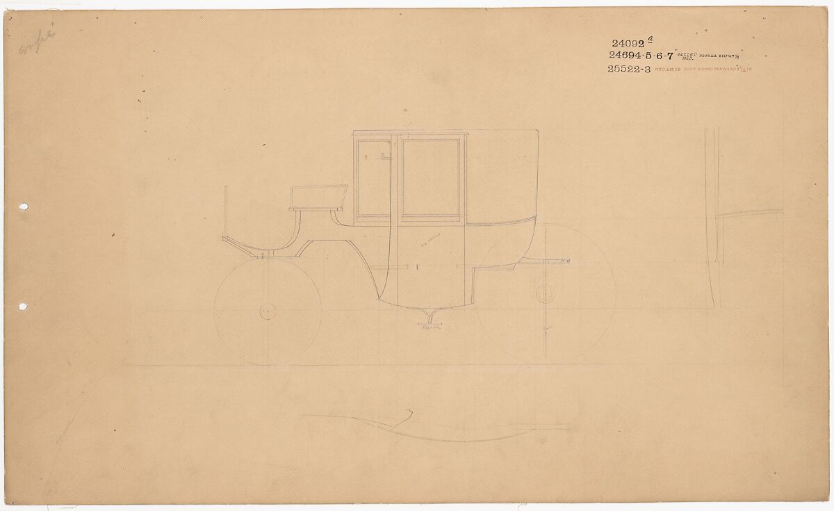 Working Drawing for Coupé no.24092A, Brewster &amp; Co. (American, New York), Graphite and colored ink 