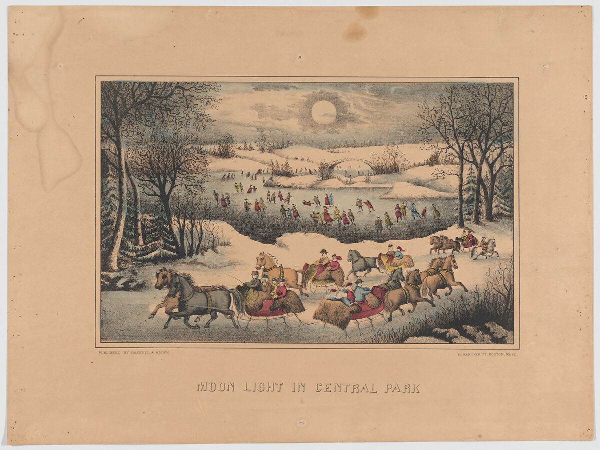 Moon Light in Central Park, Haskell and Allen (Boston, Massachusetts), Hand-colored lithograph 