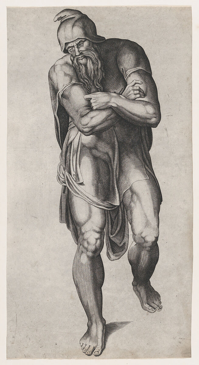 Joseph of Arimathea, after Michelangelo's Crucifixion fresco in the Cappella Paolina, Vatican, Nicolas Beatrizet (French, Lunéville 1515–ca. 1566 Rome (?)), Engraving 