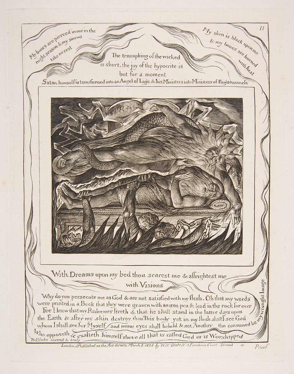 Job's Evil Dreams, William Blake (British, London 1757–1827 London), Engraving 