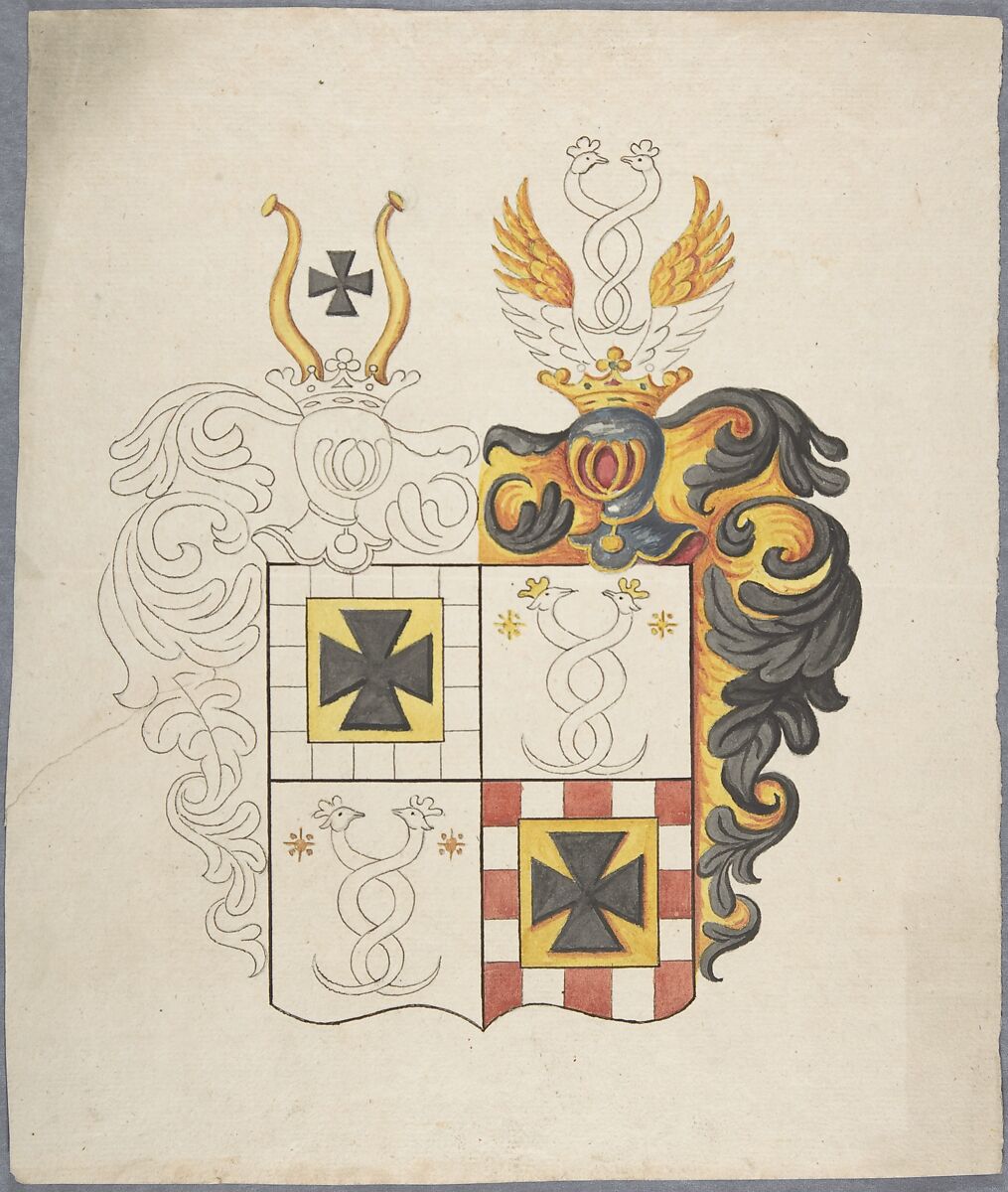 Coat of Arms, Attributed to Anonymous, 18th century, Pen and black ink, watercolor, traces of black chalk 
