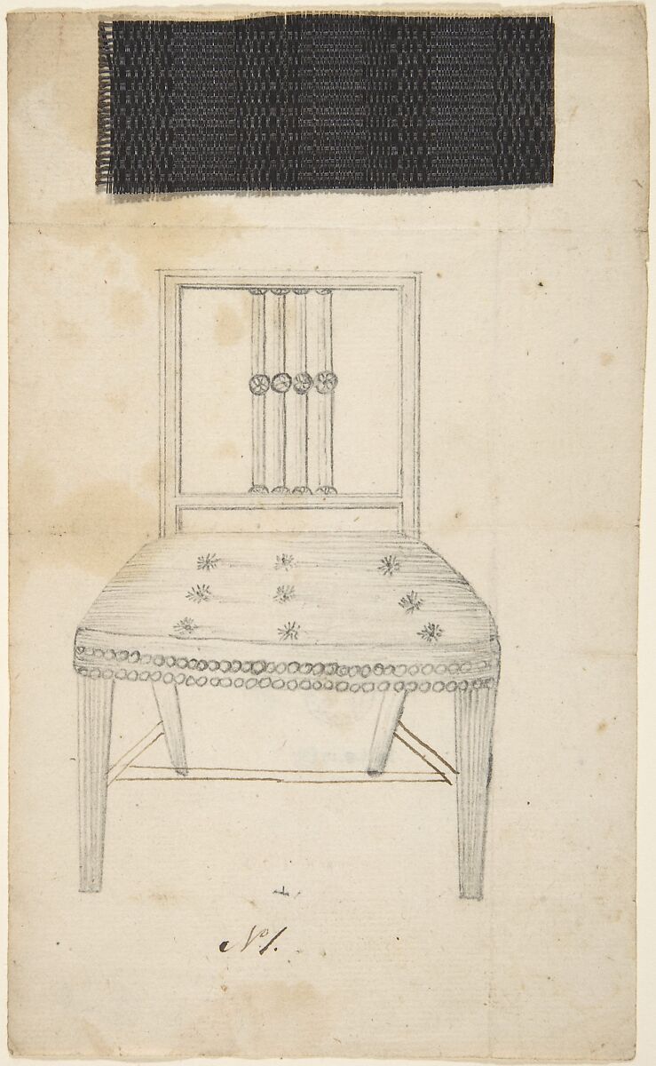 Two designs for side chairs, Attributed to Anonymous, German, 18th century, Graphite; cloth sample 