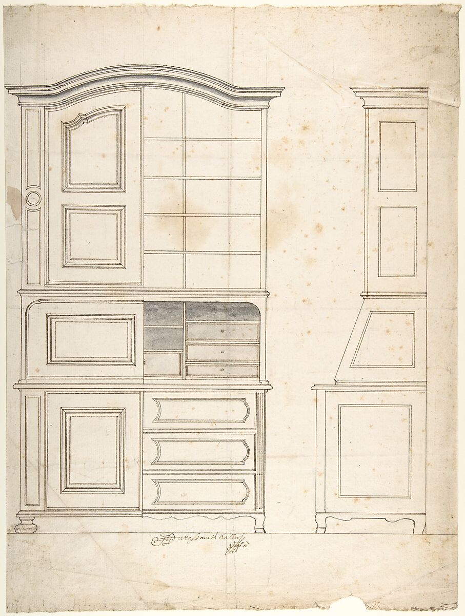 Design for a cabinet, Anonymous, 18th century, Pen and brown ink, brush and gray wash 