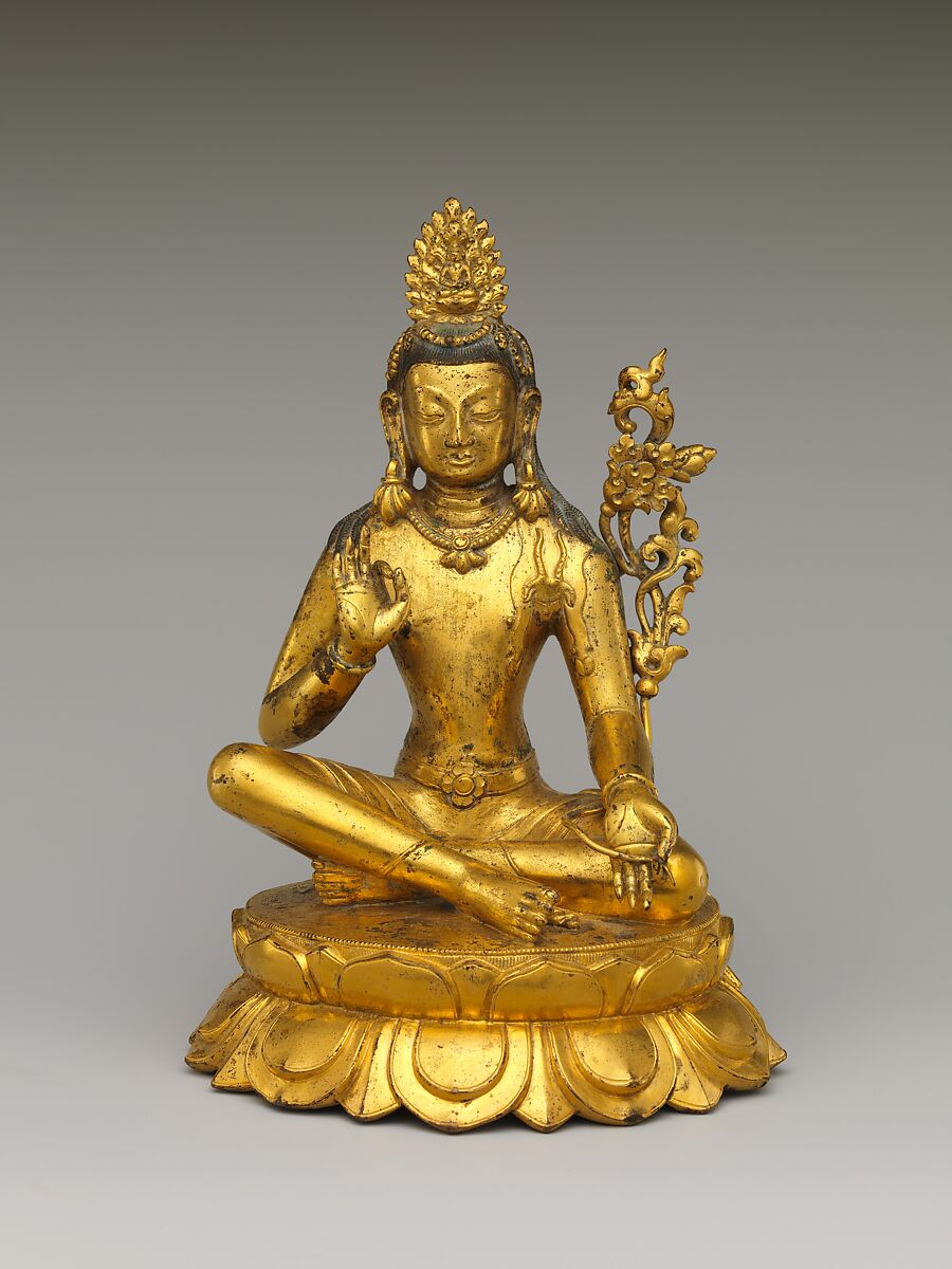 Seated Avalokiteshvara, the Buddha of Infinite Compassion, Gilt copper alloy, Tibet or Mongolia 