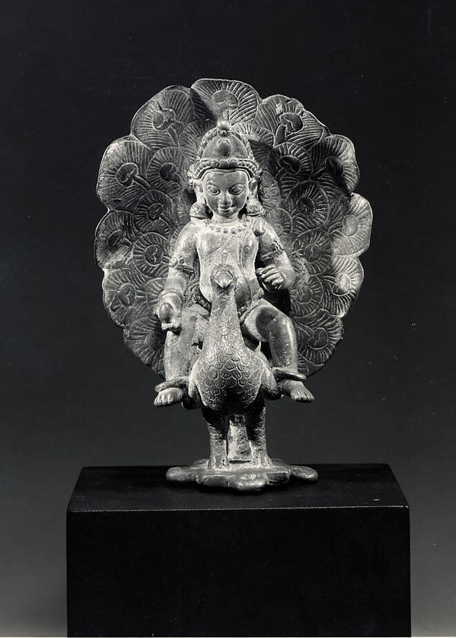 Kumara Riding a Peacock, Gilt-copper alloy, Nepal (Kathmandu Valley) 