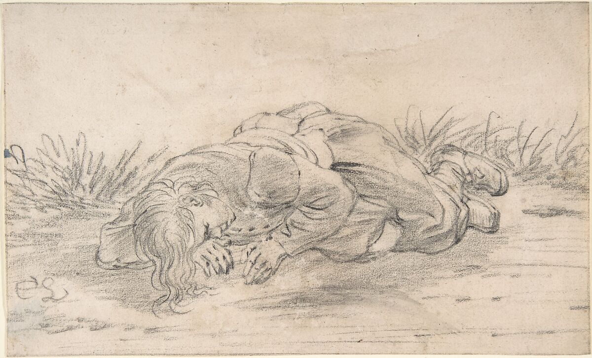A Boy Sleeping in the Outdoors, Cornelis Saftleven (Dutch, Gorinchem 1607–1681 Rotterdam), Black chalk 