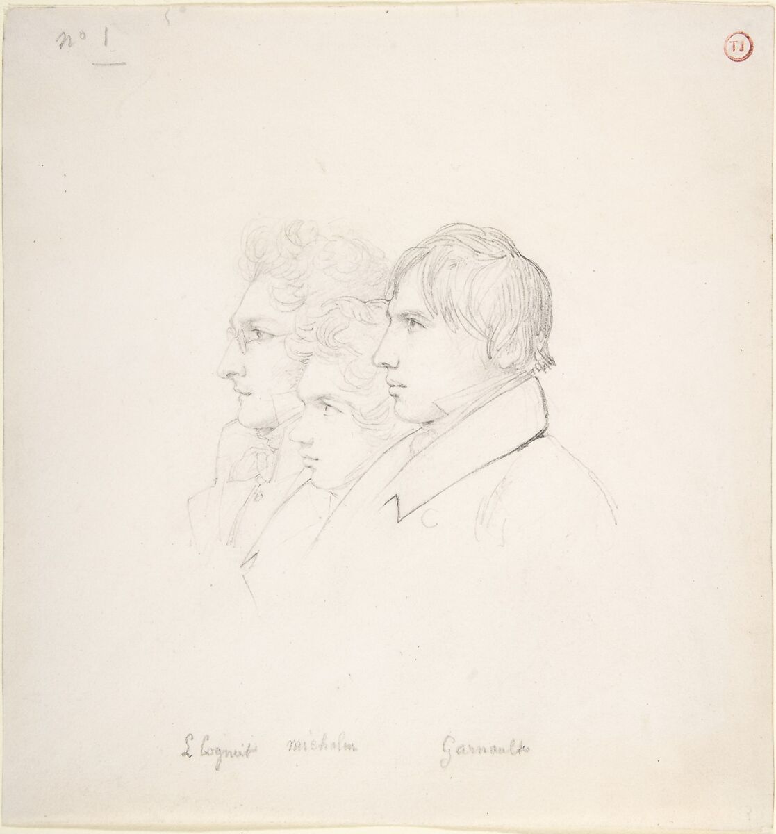 The Prix de Rome Winners of 1817:  Léon Cogniet, Achille Michallon and Antoine Garnaud, Léon Cogniet (French, Paris 1794–1880 Paris), Graphite on wove paper 