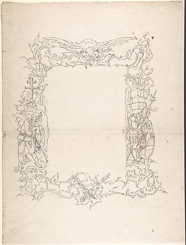 Ornamental frame with eagle and two figures