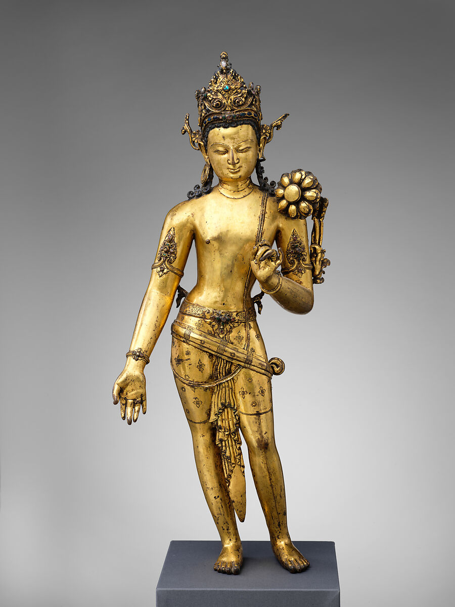 The Bodhisattva Padmapani Lokeshvara, Copper alloy with gilding and semiprecious stones, Nepal, Kathmandu Valley