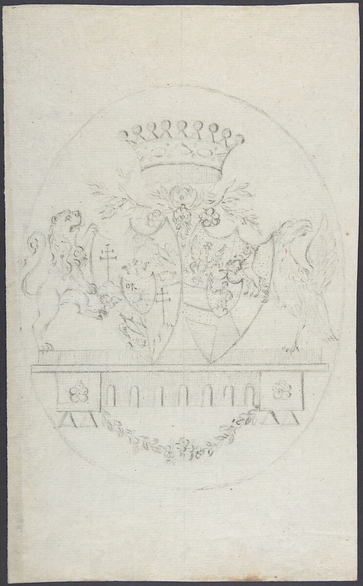 Design for coat of arms, Anonymous, 18th century, Graphite on gray paper 