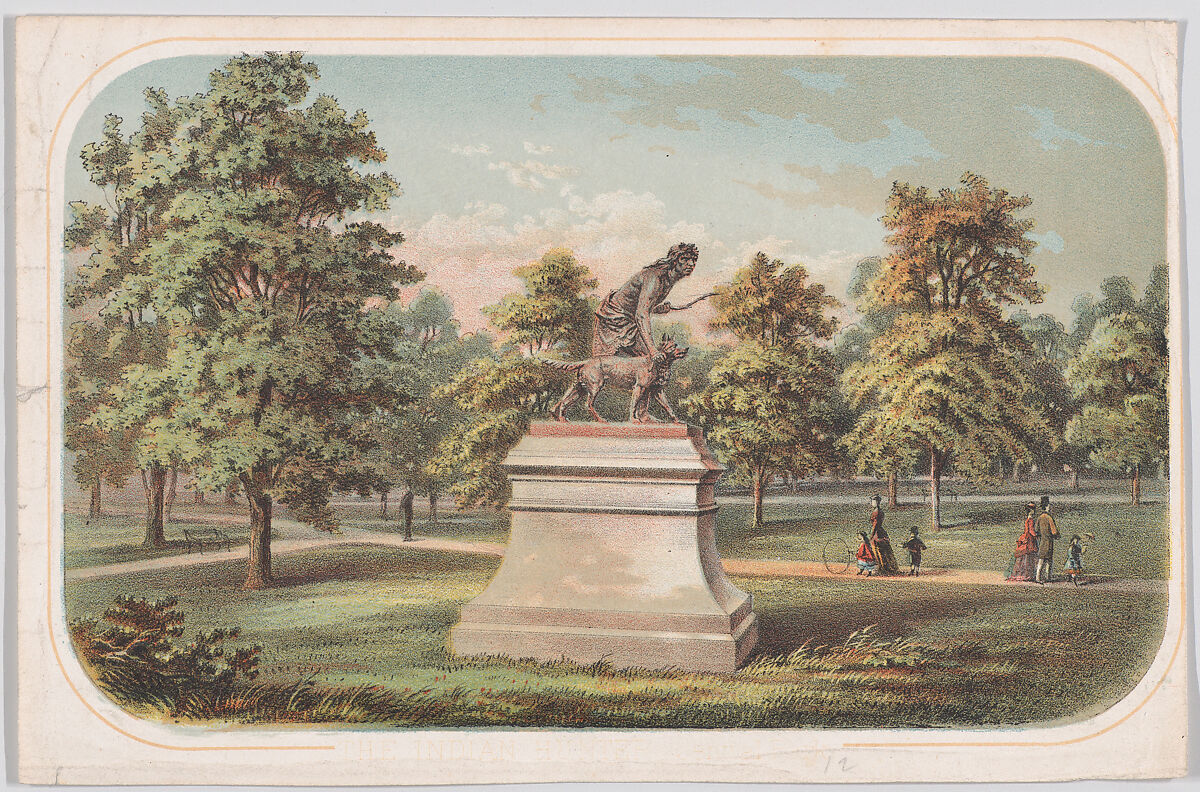 Central Park, Statue of the Indian Hunter, Anonymous, American, 19th century, Hand-colored lithograph 