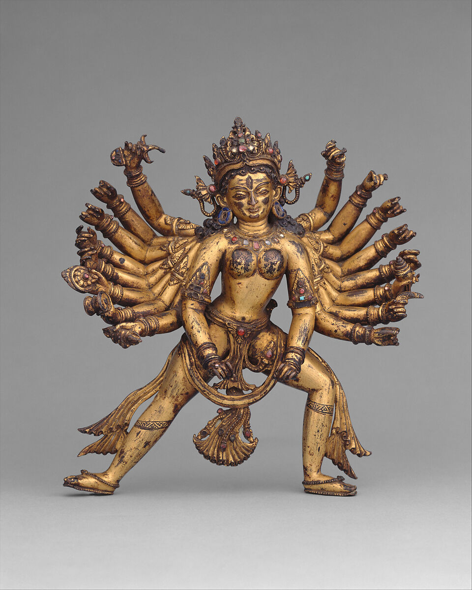 Durga as Slayer of the Buffalo Demon Mahishasura, Gilt copper alloy, inlaid with semiprecious stones, Nepal 