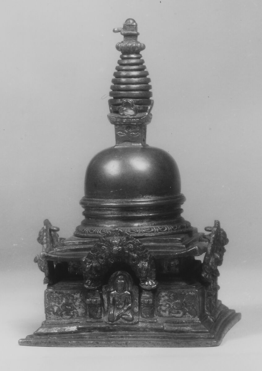 Model of a Stupa, Gilt-copper alloy with rock-crystal inset, Nepal (Kathmandu Valley) 