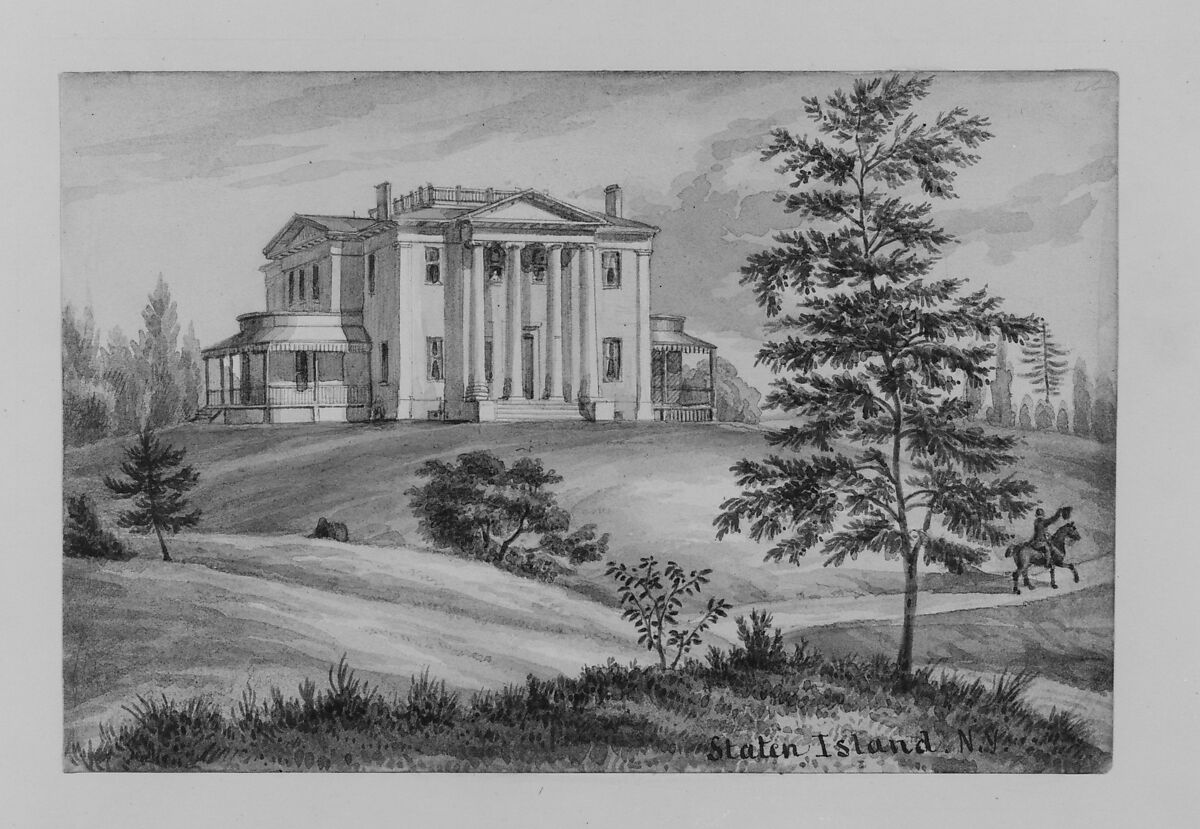 Colonial Mansion on Staten Island, New York, Augustus Kollner (American, born Germany, Stuttgart 1812/13–1906 Philadelphia, Pennsylvania), Watercolor 