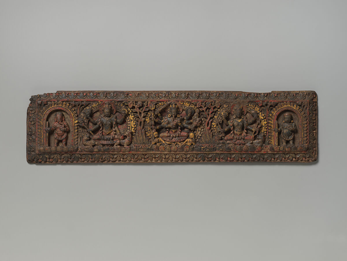Pair of Buddhist Manuscript Covers, Polychrome and gold on wood, Nepal (Kathmandu Valley)