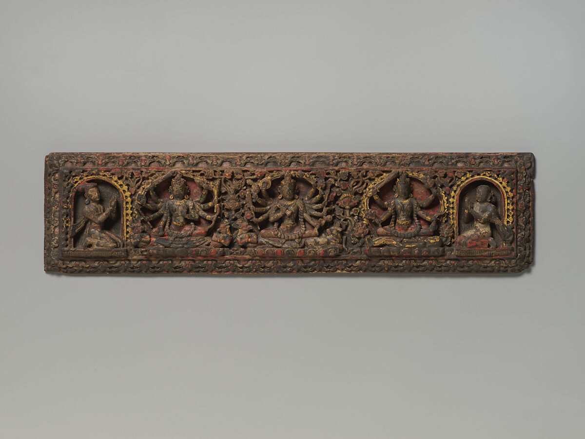 Pair of Buddhist Manuscript Covers, Polychrome and gold on wood, Nepal (Kathmandu Valley)