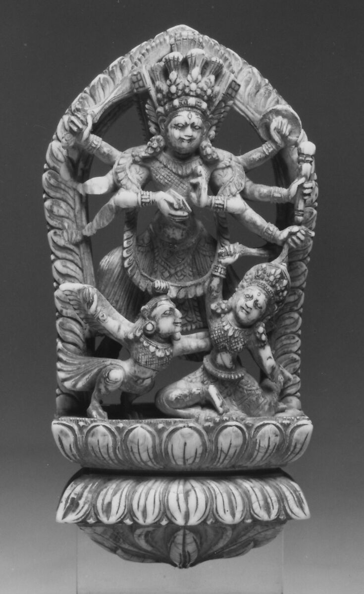 Wrathful Eight-Armed Goddess Slaying a Demon, Ivory, Nepal (Kathmandu Valley) 