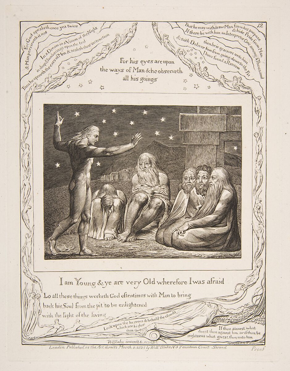 The Wrath of Elihu, William Blake (British, London 1757–1827 London), Engraving 