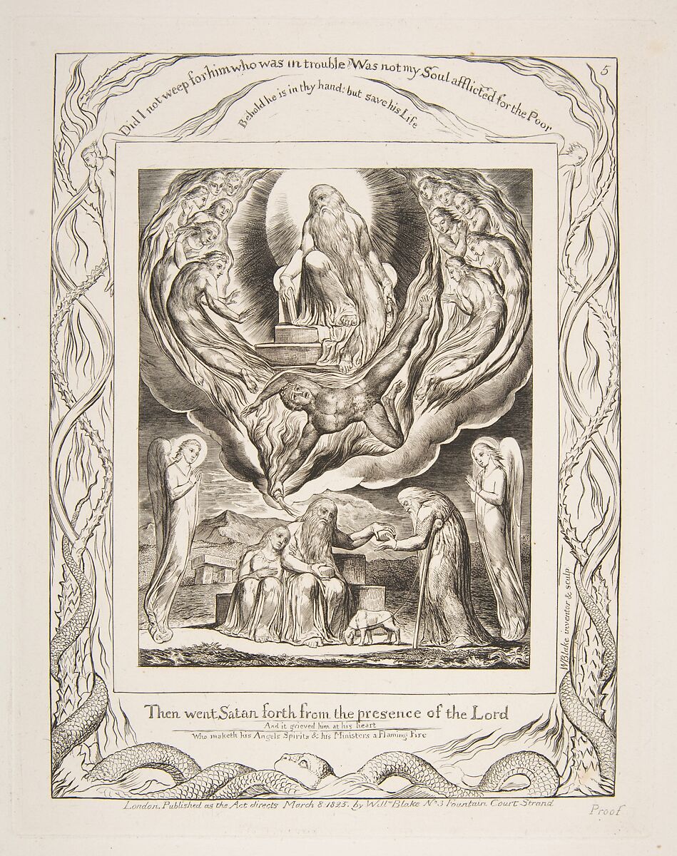 Satan Going Forth fron the Presence of the Lord, William Blake (British, London 1757–1827 London), Engraving 