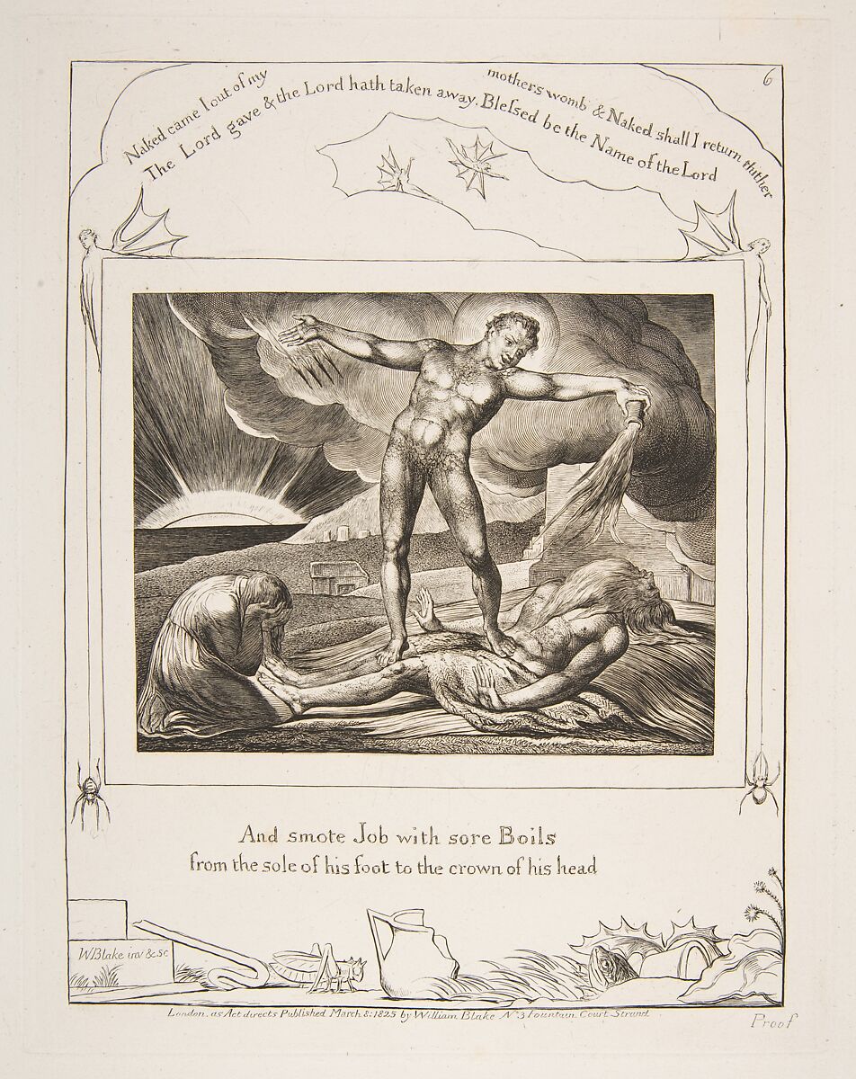 Satan Smiting Job with Boils, William Blake (British, London 1757–1827 London), Engraving 
