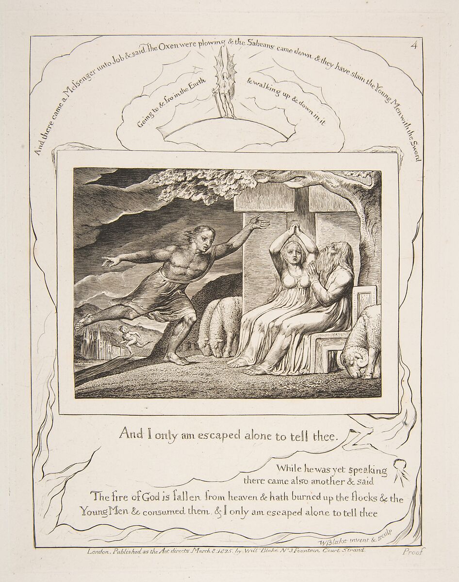 The Messengers tell Job of his Misfortunes, William Blake (British, London 1757–1827 London), Engraving 